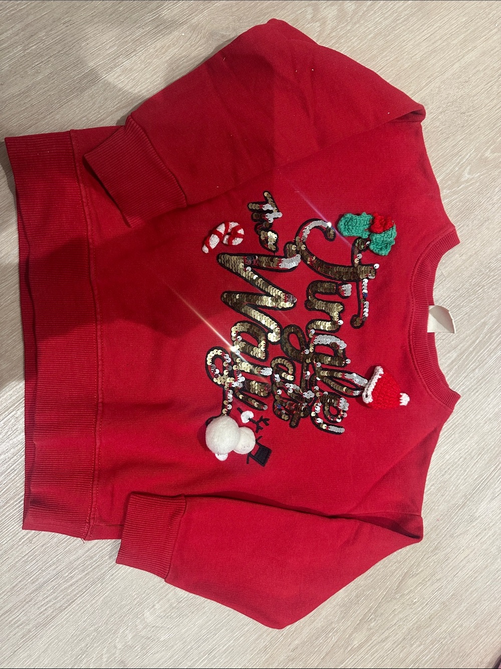 Zara Red Kids Sequin Holiday Sweatshirt with Pom-Pom